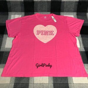 VS PINK CAMPUS TEE IN CARMINE ROSE HEART LOGO LIMITED EDITION SIZE XS-XXL